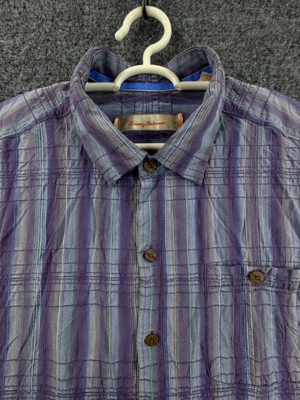 Tommy Bahama Short Sleeve Silk Cotton XL Purple Shirt Resort Mens Pocket Adult